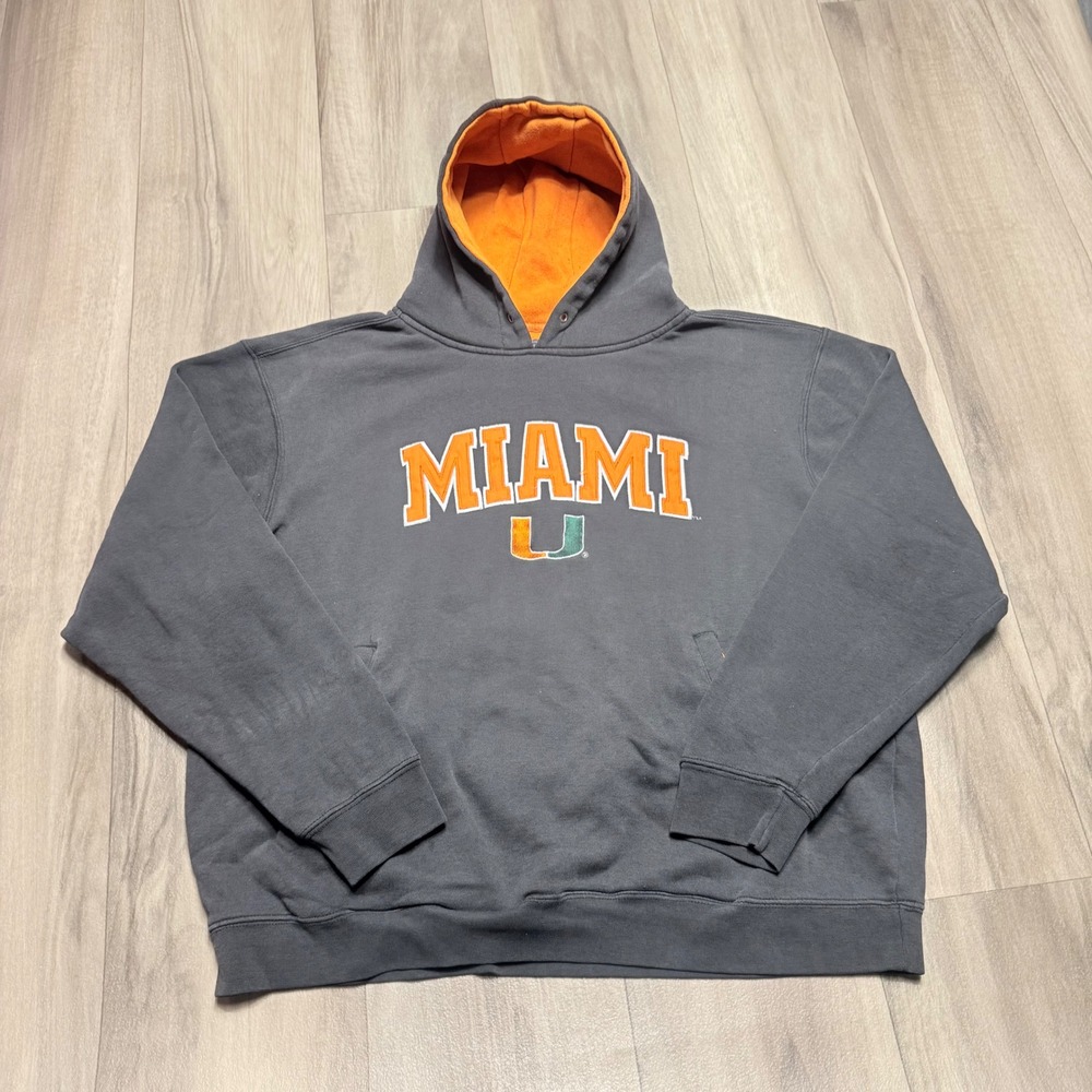 Champs Miami Hurricanes Hoodie Mens Large Charcoal Grey Embroidered U Logo